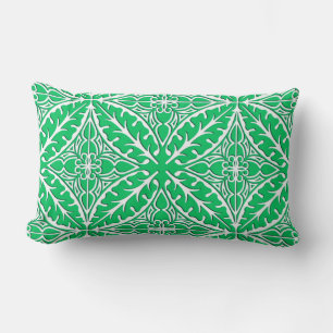 Cojín Lumbar Baldosas marroquíes - verde jade y blanco
