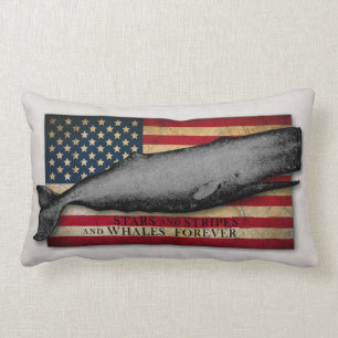 Cojín Lumbar Ballena vintage con ballenas de bandera estadounid