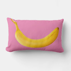 Cojín Lumbar Banana amarilla en rosa