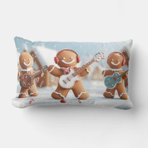 Cojín Lumbar Banda de pan de jengibre jugando en la nieve