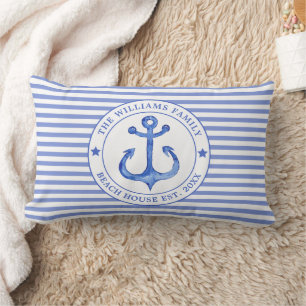 Cojín Lumbar Bandas azules náuticas - Casa de playa familiar