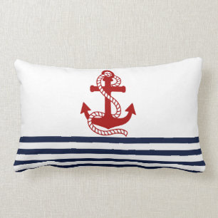 Cojín Lumbar Bandas blancas azules de la Marina Náutica y ancl