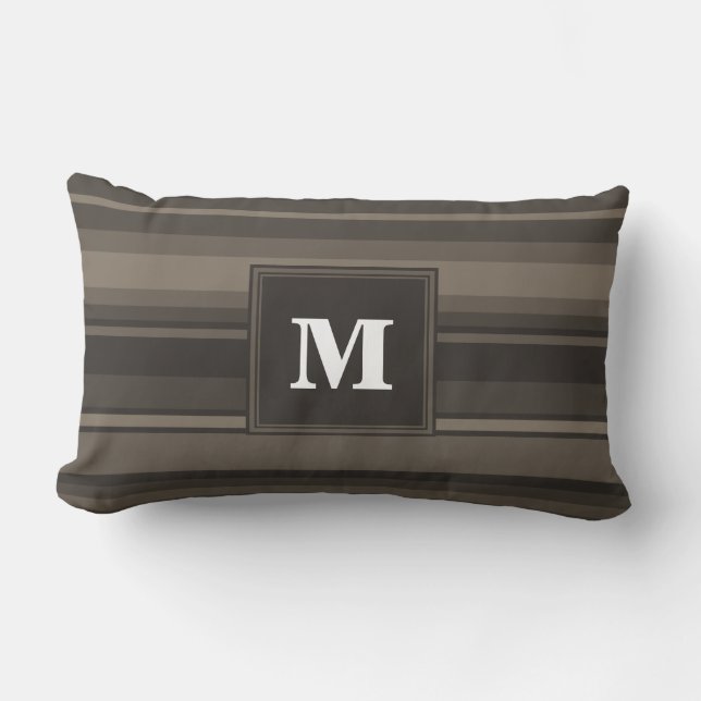 Cojín Lumbar Bandas de taupe monogramo (Anverso)