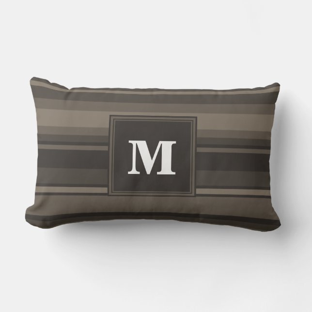 Cojín Lumbar Bandas de taupe monogramo (Anverso)