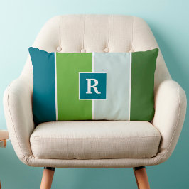 Cojín Lumbar Bandas grandes en azul y verde con monograma