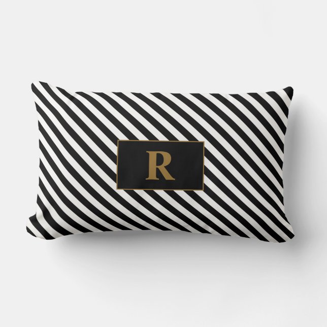 Cojín Lumbar Bandas negras/blancas monogramadas (Anverso)