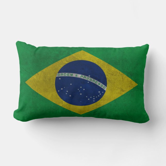 Cojín Lumbar Bandeira do Brasil Estilo Grunge (Anverso)