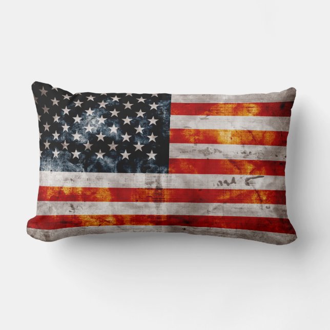 Cojín Lumbar Bandera americana resistida del vintage (Anverso)