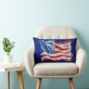 Cojín Lumbar Bandera Americana USA Acuarela 4 de Julio