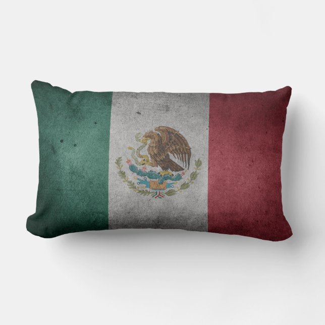 Cojín Lumbar Bandera apenada vintage de México (Anverso)