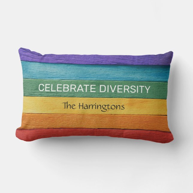 Cojín Lumbar Bandera arcoiris texturizada con textura de madera (Anverso)