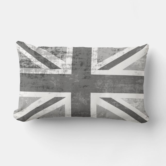 Cojín Lumbar Bandera BRITÁNICA británica de Union Jack en gris (Anverso)