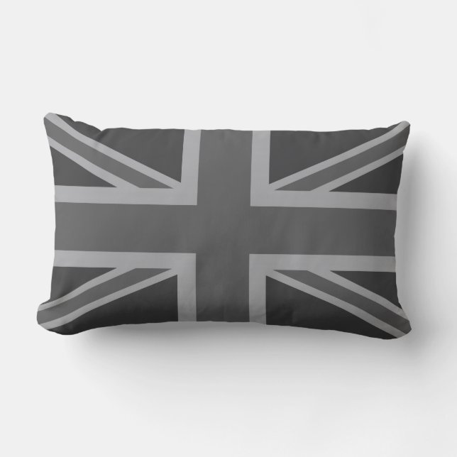Cojín Lumbar Bandera clásica negra gris de Union Jack (Anverso)