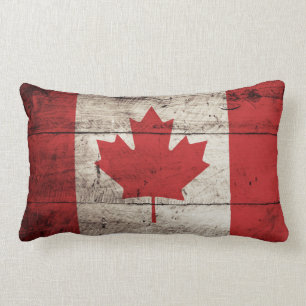 Cojín Lumbar Bandera de Canadá en antiguo grano de madera