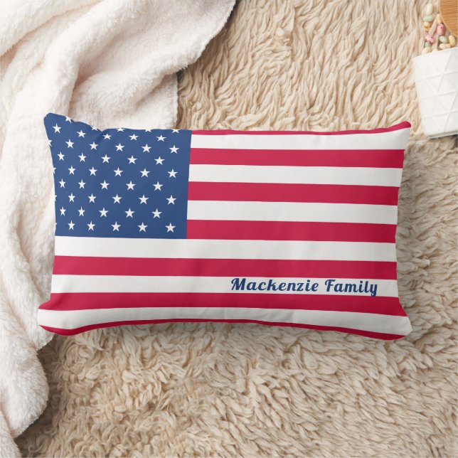 Cojín Lumbar Bandera de Estados Unidos | Familia personalizada (Manta)