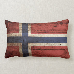 Cojín Lumbar Bandera de Noruega en grano de madera viejo