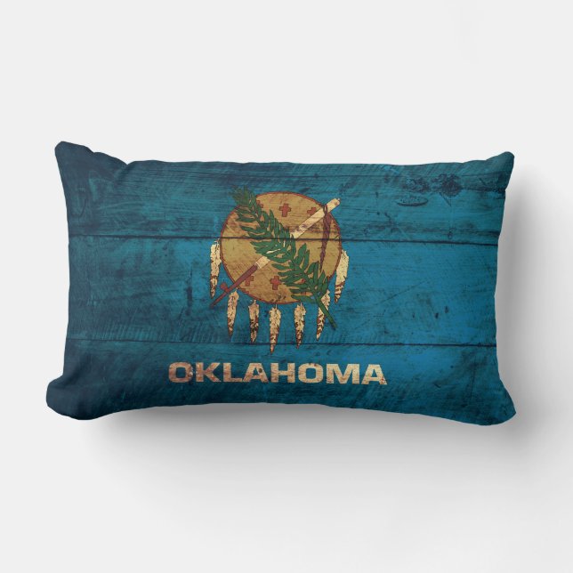 Cojín Lumbar Bandera de Oklahoma de madera antigua; (Anverso)