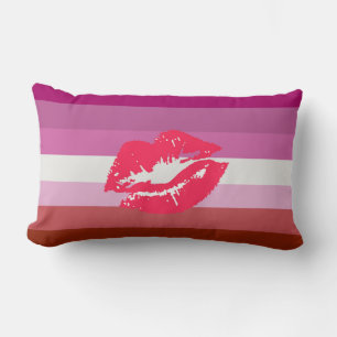 Cojín Lumbar Bandera de Orgullo Lesbiana con Lápiz Labial