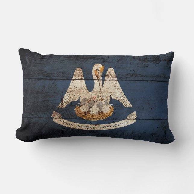 Cojín Lumbar Bandera del estado de Luisiana en grano de madera (Anverso)