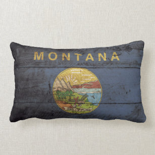 Cojín Lumbar Bandera del estado de Montana en grano de madera