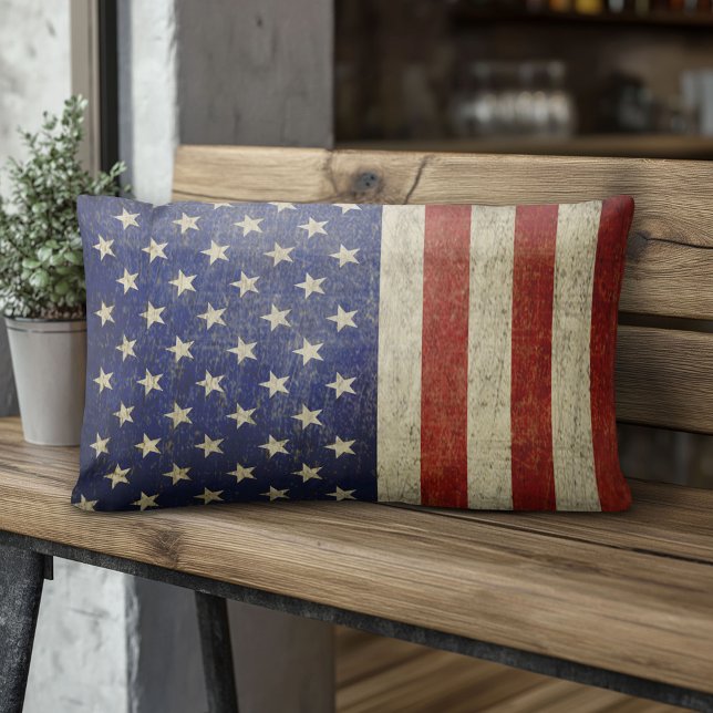 Cojín Lumbar Bandera estadounidense con acabado vintage (American Flag Pillow)