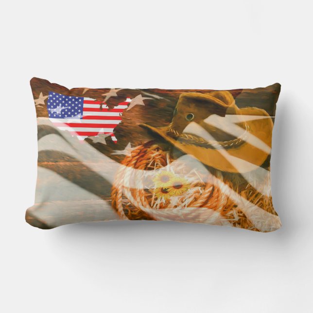 Cojín Lumbar Bandera estadounidense Sunrays Cowboy Gorra Lasso (Anverso)