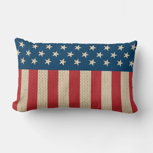 Cojín Lumbar Bandera faux burlap de Estados Unidos (Anverso)