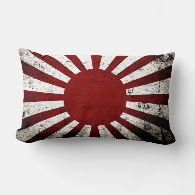 Cojín Lumbar Bandera negra del sol naciente de Japón del Grunge (Anverso)