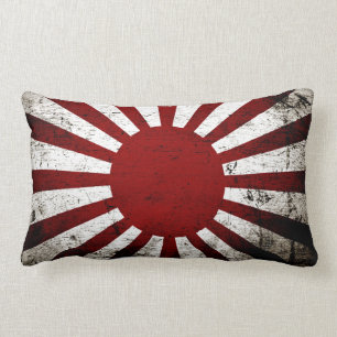 Cojín Lumbar Bandera negra del sol naciente de Japón del Grunge