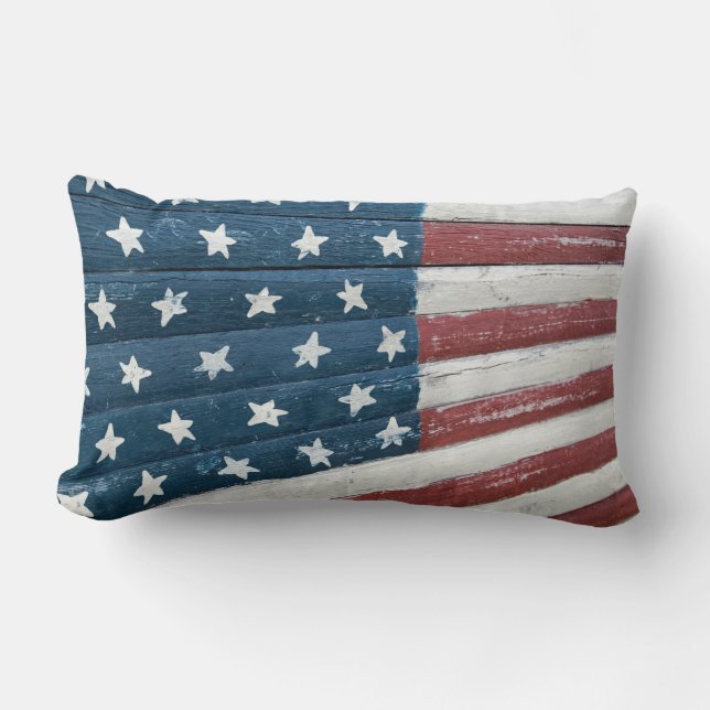 Cojín Lumbar bandera norteamericana de madera (Anverso)