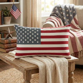 Cojín Lumbar Bandera patriótica americana en rojo, blanco y azu