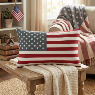 Cojín Lumbar Bandera patriótica americana en rojo, blanco y azu
