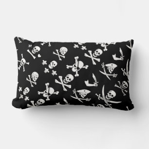 COJÍN LUMBAR BANDERAS DE PIRATAS NEGRAS, HUESOS CRUZADOS, ESPAL