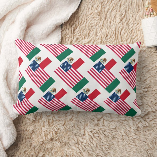 Cojín Lumbar Banderas mexicana y estadounidense (Manta)