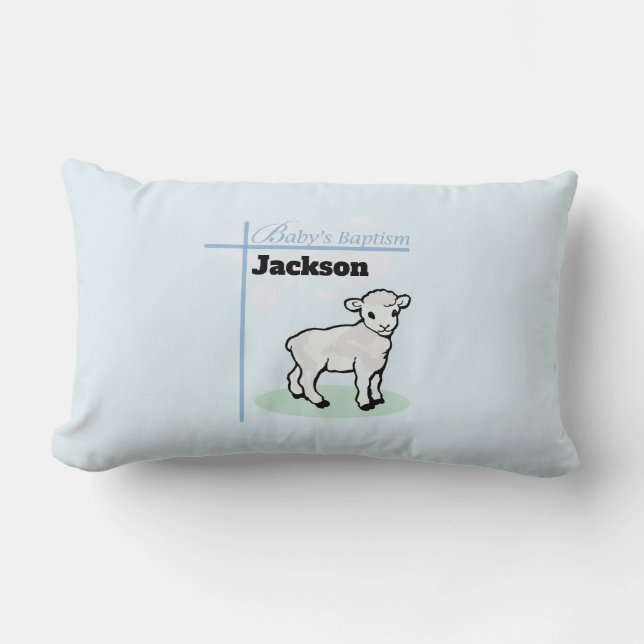 Cojín Lumbar Baptism Blue Boy Lamb, Personalizable (Anverso)