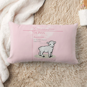Cojín Lumbar Baptismo de nieta Cordero rosa personalizado