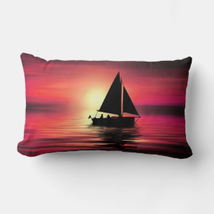 Cojín Lumbar Barco de vela al atardecer en el mar Diseño de art