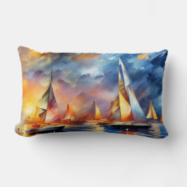 Cojín Lumbar Barcos de vela carreras abstractas sol rojo azul
