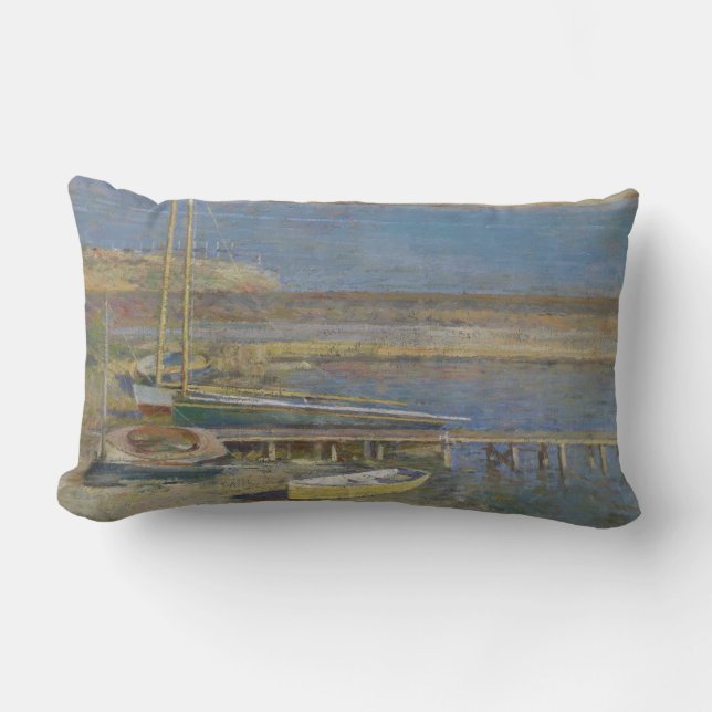 Cojín Lumbar Barcos en aterrizaje (Paisaje de Nueva Inglaterra) (Anverso)