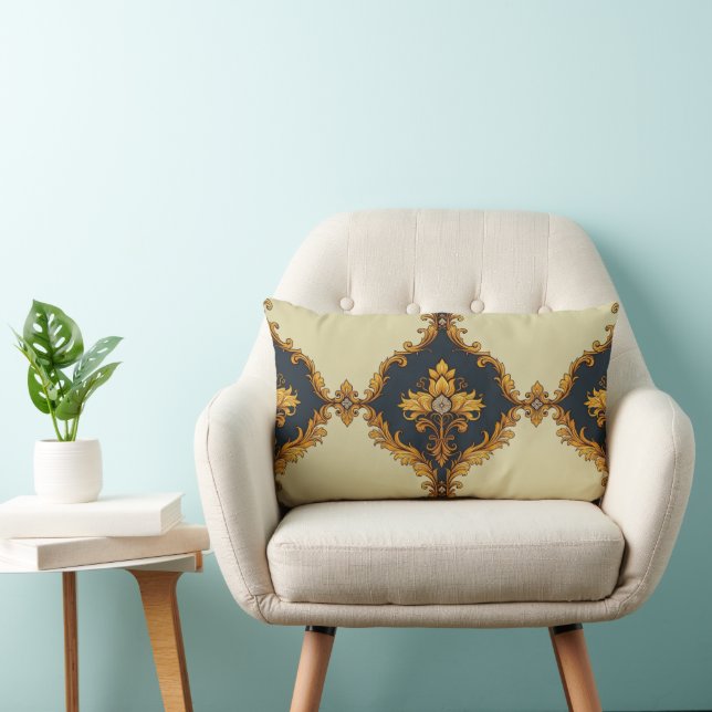 Cojín Lumbar "Barockes Ornament-Muster in Gold und Schwarz" (Silla)
