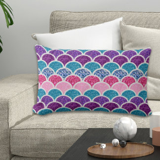 Cojín Lumbar básculas de sirena morada color turquesa