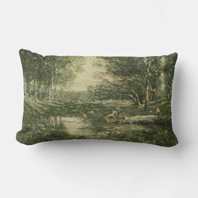 Cojín Lumbar Bathers in Green Woodland Landscape (Arte de época (Anverso)