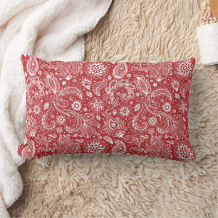 Cojín Lumbar Batik boho estilo rojo blanco patrón floral de pai