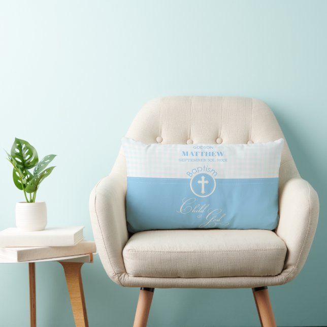 Cojín Lumbar Bautismo de Godson Hito azul de Dios Personalizado (Silla)