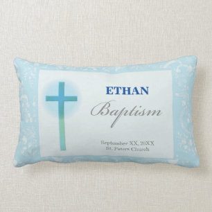 Cojín Lumbar Bautizo de Niño con Encaje Azul