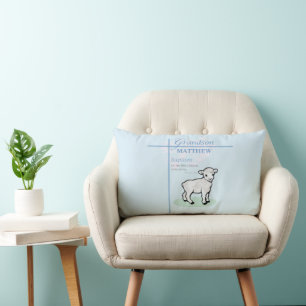 Cojín Lumbar Bautizo Nieto Azul Niño Cordero Personalizado