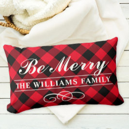 Cojín Lumbar Be Merry Red Buffalo Plaid Familia Monograma