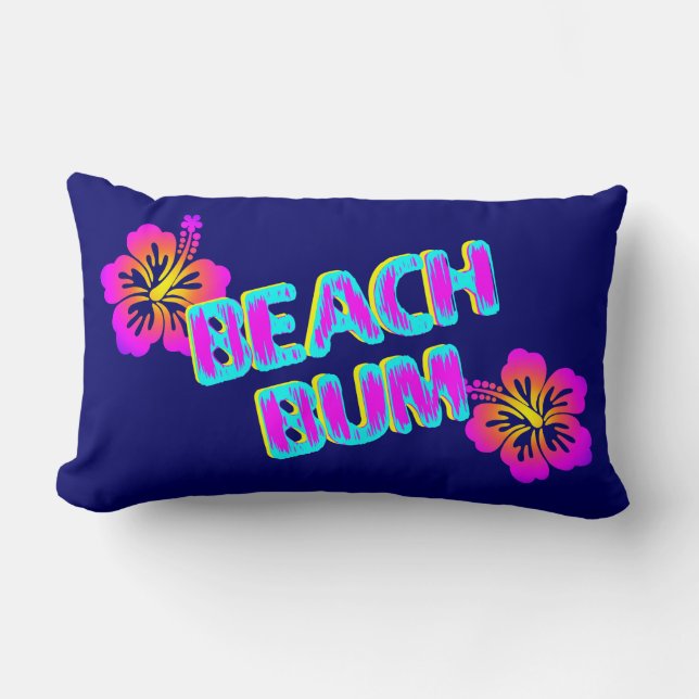 Cojín Lumbar Beach Bum Hibiscus Flower Blue Pillow (Anverso)