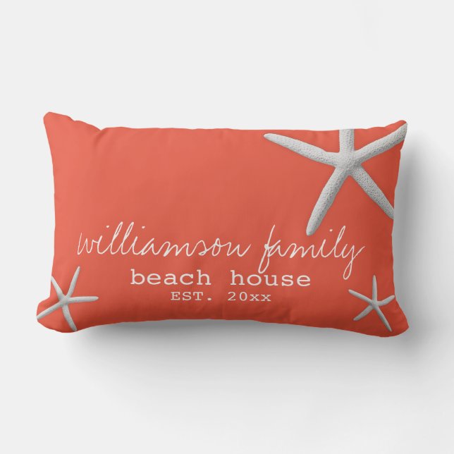 Cojín Lumbar Beach House Coastal Starfish Dark Coral (Anverso)
