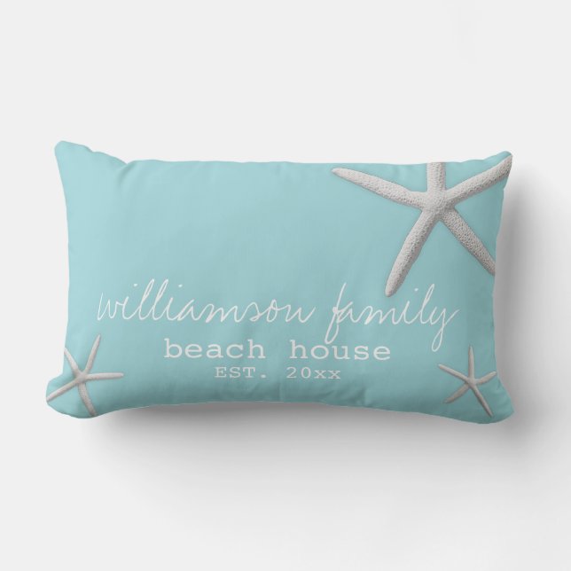 Cojín Lumbar Beach House Name & Year Coastal Sea Blue (Anverso)